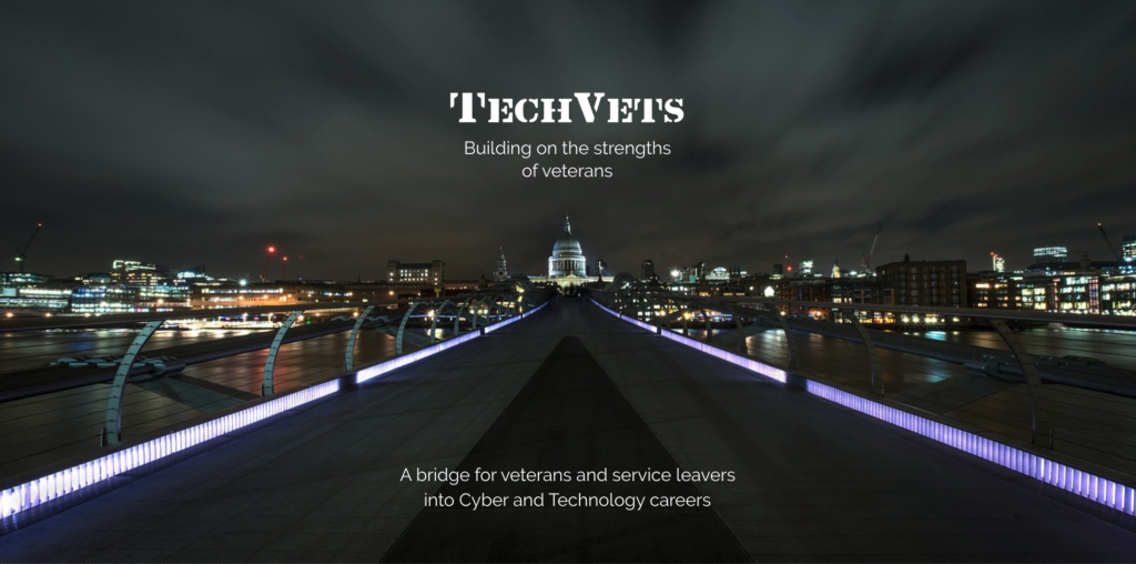 Screenshot of TechVets website including logo and image of St Paul's at night