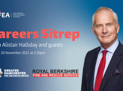 Advert for November's Careers Sitrep featuring Alistair Halliday and guests